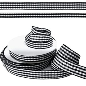 zqysing black white gingham ribbons - white black buffalo check ribbons 3/8" and 5/8" x 50 yards black plaid fabric ribbons for diy crafts gift bows decoration bouquet