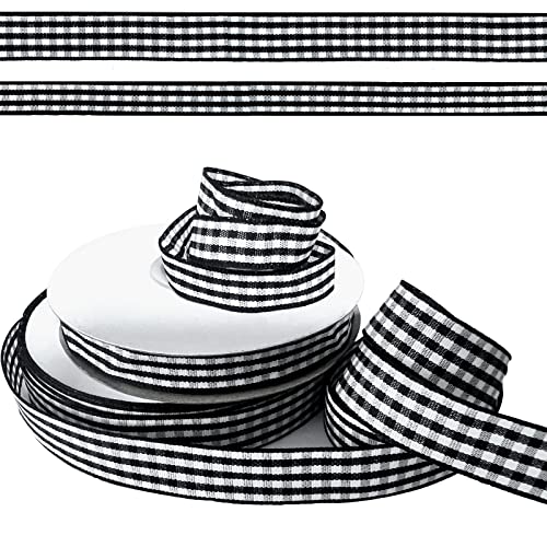 ZQYSING Black White Gingham Ribbons - White Black Buffalo Check Ribbons 3/8" and 5/8" x 50 Yards Black Plaid Fabric Ribbons for DIY Crafts Gift Bows Decoration Bouquet