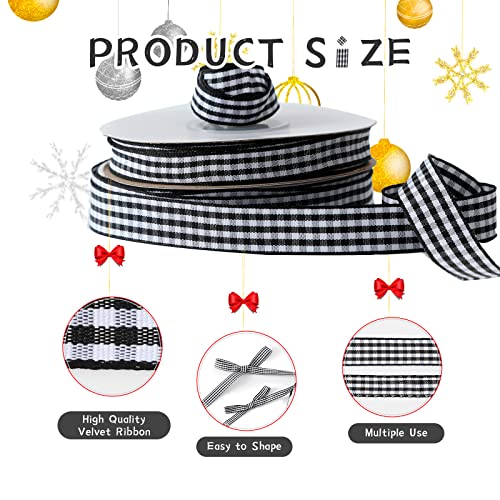 ZQYSING Black White Gingham Ribbons - White Black Buffalo Check Ribbons 3/8" and 5/8" x 50 Yards Black Plaid Fabric Ribbons for DIY Crafts Gift Bows Decoration Bouquet