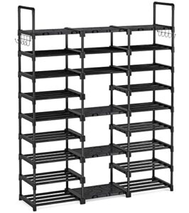 tribesigns 9 tier shoe rack shoe shelf large shoe rack storage organizer for entryway with side hooks, 50-55 pairs metal shoe racks shoe and boots shelf for closet