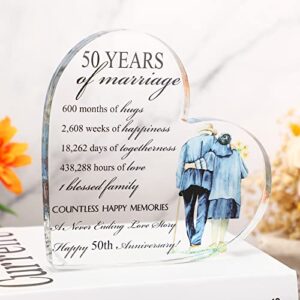 Roowest 50th Anniversary Wedding Gift 50th Marriage Gifts Acrylic Heart Marriage Keepsake Decoration Gifts for Couple Mom Dad Parents Women Man