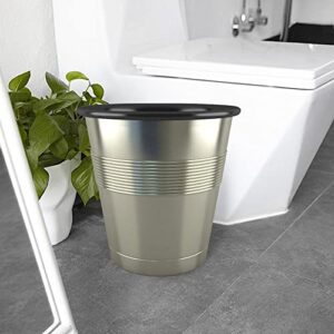 nu steel Round Metal Small 2.5 Gallon Recycle Trash Can Wastebasket, Garbage Container Bin for Bathrooms, Kitchen, Bedroom, Home Office - Durable Stainless Steel - Silver Outside Black Inside