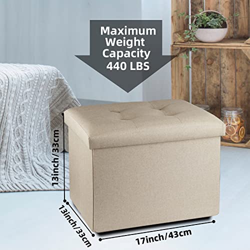 ALASDO Ottoman Storage Ottoman Footrest Folding Ottoman with Srorage Small Ottoman Foot Rest for Living Room Study Bedroom Beige L17W13H13inches