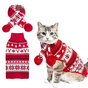 kooltail cat christmas sweater and scarf set holiday outfit with elk snowflakes pattern winter warm clothes for cats kitten small dogs puppy