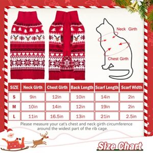 KOOLTAIL Cat Christmas Sweater and Scarf Set Holiday Outfit with Elk Snowflakes Pattern Winter Warm Clothes for Cats Kitten Small Dogs Puppy