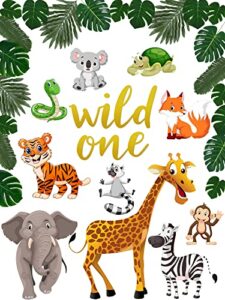 29 pieces jungle themed cutouts party decoration safari zoo animals cutouts tropical leaves paper cutouts with adhesive dots wall decals wild one sign for baby shower school classroom party supply