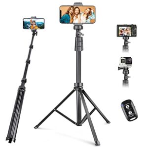torjim 67" phone tripod, extendable iphone tripod stand with wireless remote & phone holder, aluminum selfie stick tripod for iphone/camera/gopro