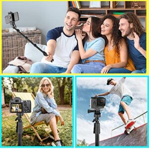 Torjim 67" Phone Tripod, Extendable iPhone Tripod Stand with Wireless Remote & Phone Holder, Aluminum Selfie Stick Tripod for iPhone/Camera/GoPro