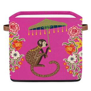 storage cube bins vintage monkey chinoiserie umbrella large collapsible storage basket with handle decorative storage boxes for toys organizer closet shelf nursery kid bedroom,13x13x13