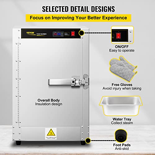 VEVOR Hot Box Food Warmer, 16"x22"x24" Concession Warmer with Water Tray, Four Disposable Catering Pans, Countertop Pizza, Patty, Pastry, Empanada, Concession Hot Food Holding Case, 110V UL Listed