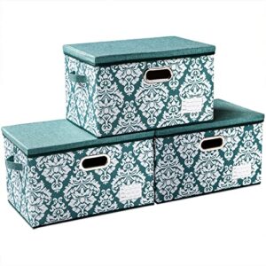 prandom large collapsible storage bins with lids [3-pack] fabric foldable storage boxes organizer containers baskets cube with cover for home bedroom closet office nursery (17.3x11.8x10.4)