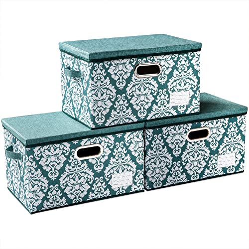 PRANDOM Large Collapsible Storage Bins with Lids [3-Pack] Fabric Foldable Storage Boxes Organizer Containers Baskets Cube with Cover for Home Bedroom Closet Office Nursery (17.3x11.8x10.4)