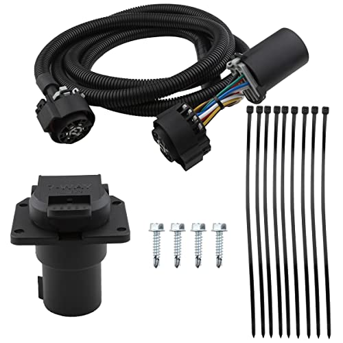 56070 7 Foot 7 Pin Vehicle Trailer Extension Wiring Plug Harness with Connectors for Vehicle-Side Truck Bed Fit for Chevrolet 1500 2500 3500 Dodge Ford GMC Nissan Ram Toyota