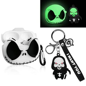 molosleeve airpods pro 2nd/1st generation case cover with keychain, luminous skull case compatible with airpods pro cases, cute funny anime case for airpods pro