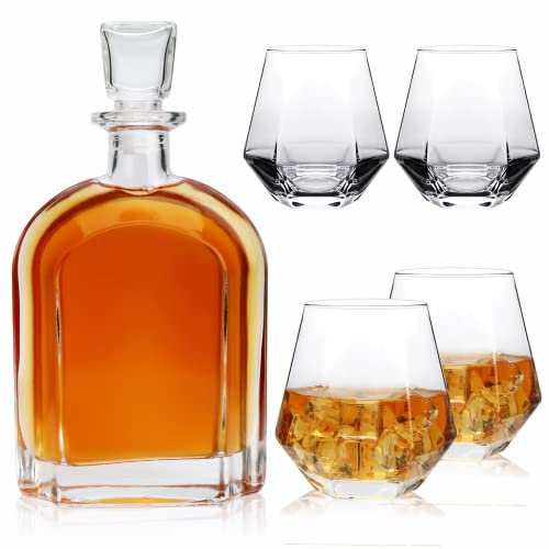 Cadamada 24oz Whiskey Glass Bottle,Decanter Set with Glasses,Delicate Decanter Set for Tequila, Brandy, Scotch & Vodka, Gifts, Bar & Party Decorations