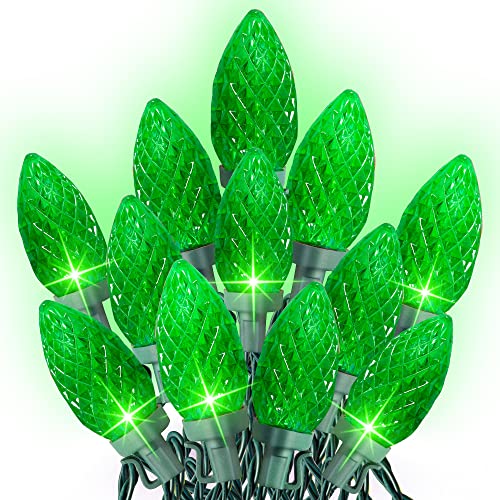 Dazzle Bright C9 St. Patrick's Day String Lights, 100 LED 66 FT Waterproof Connectable Green Wire Fairy Lights, Christmas Lights for Indoor Outdoor Garden Yard Xmas Tree House Decorations (Green)