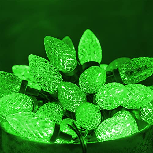 Dazzle Bright C9 St. Patrick's Day String Lights, 100 LED 66 FT Waterproof Connectable Green Wire Fairy Lights, Christmas Lights for Indoor Outdoor Garden Yard Xmas Tree House Decorations (Green)