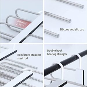 2 Pack Adjustable 6 in 1 Pants Hangers,Multi-Layer Hanger Made of Plastic & Aluminum for Wardrobe,Home Storage for Organizer,Folding Space Saver Storage for Trousers Scarf Tie Belt (2 Pack)