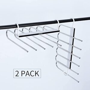 2 Pack Adjustable 6 in 1 Pants Hangers,Multi-Layer Hanger Made of Plastic & Aluminum for Wardrobe,Home Storage for Organizer,Folding Space Saver Storage for Trousers Scarf Tie Belt (2 Pack)