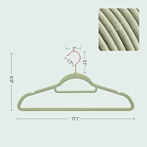 SONGMICS Velvet Hangers, Set of 50 Clothes Hanger with Rose Gold Swivel Hook, Non-Slip, and Space-Saving, 0.2-Inch Thick, 17.1-Inch Long for Coat, Shirt, Dress, Pants, Tie, Pale Green UCRF021GR50