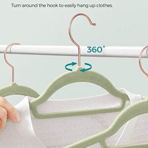 SONGMICS Velvet Hangers, Set of 50 Clothes Hanger with Rose Gold Swivel Hook, Non-Slip, and Space-Saving, 0.2-Inch Thick, 17.1-Inch Long for Coat, Shirt, Dress, Pants, Tie, Pale Green UCRF021GR50