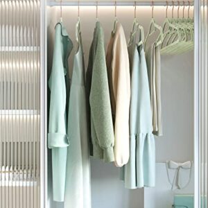 SONGMICS Velvet Hangers, Set of 50 Clothes Hanger with Rose Gold Swivel Hook, Non-Slip, and Space-Saving, 0.2-Inch Thick, 17.1-Inch Long for Coat, Shirt, Dress, Pants, Tie, Pale Green UCRF021GR50