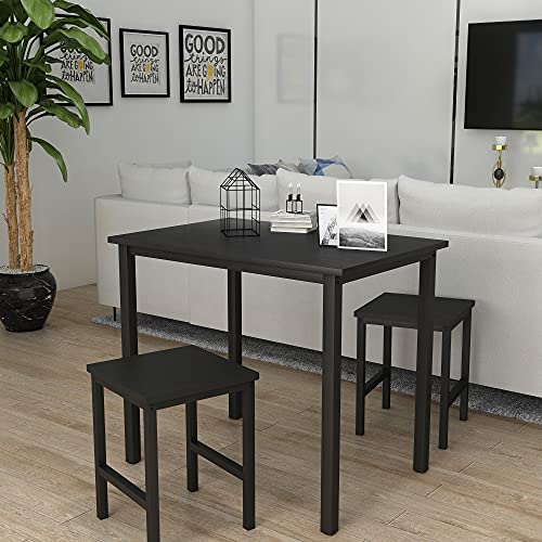 tantohom Small Kitchen Table Set for 2, Industrial Bar Table with Stools, 3-Piece Dining Table Set with Metal Frame, 35in Compact Breakfast Table Set for Small Spaces, Living Room, Party Room, Black