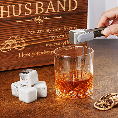 Anniversary Oaksea Gifts for Men Him Husband, Stainless Steel Engraved Whiskey Stones Glasses Set Gift, Gift for Birthday Wedding for Boyfriend Fiance, Cool Burbon Scotch Set Gifts