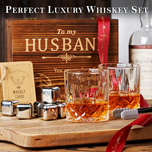 Anniversary Oaksea Gifts for Men Him Husband, Stainless Steel Engraved Whiskey Stones Glasses Set Gift, Gift for Birthday Wedding for Boyfriend Fiance, Cool Burbon Scotch Set Gifts