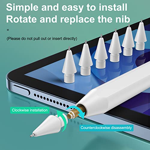 6 Pack [Pen Like] Pencil Tips for Apple Pencil 1st 2nd Generation Replacement Nibs No Wear Out Durable Fine Point Tip Compatible for Apple Pen White
