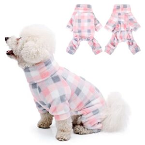 ouobob dog pajamas for small dogs, pet clothes jumpsuit 4 legs dog bosysuit stretchy puppy onesies breathable & soft dog pjs warm apparel classic plaid doggie shirts puppy rompers sleepwear