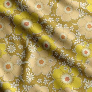soimoi floral printed, poly canvas fabric decor sewing fabric by the yard- 56 inch wide decorative fabric for curtains tote bags-yellow