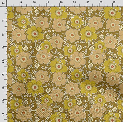 Soimoi Floral Printed, Poly Canvas Fabric Decor Sewing Fabric by The Yard- 56 Inch Wide Decorative Fabric for Curtains Tote Bags-Yellow