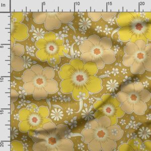 Soimoi Floral Printed, Poly Canvas Fabric Decor Sewing Fabric by The Yard- 56 Inch Wide Decorative Fabric for Curtains Tote Bags-Yellow