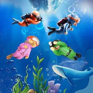 4 Pack Floating Fish Tank Decorations，Cute Little Diver Aquarium Decoration Cartoon Fish Playmate with Floating Device Fish Tank Accessories