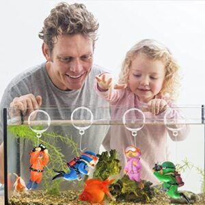 4 Pack Floating Fish Tank Decorations，Cute Little Diver Aquarium Decoration Cartoon Fish Playmate with Floating Device Fish Tank Accessories