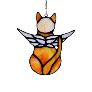 boxcasa angel cat memorial gifts ornaments,stained glass window hanging decorations,angel wings orange cat suncatcher decor,cat lovers gifts ornaments,pet memorial sympathy gifts decoration
