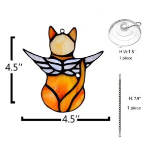 BOXCASA Angel Cat Memorial Gifts Ornaments,Stained Glass Window Hanging Decorations,Angel Wings Orange Cat Suncatcher Decor,Cat Lovers Gifts Ornaments,Pet Memorial Sympathy Gifts Decoration