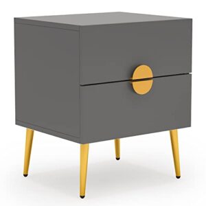 Tribesigns Nightstands Set of 2, Mid-Century Modern Nightstand with 2 Drawers, Bedside Tables with Champagne Metal Legs, End Table for Bedroom