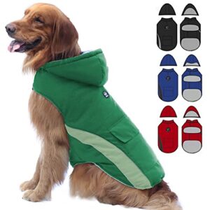 emust dog cold weather coat, waterproof dog jackets for large dogs with reflective strip, cozy large dog coats for winter, thick windproof dog winter clothes for puppy, l/green