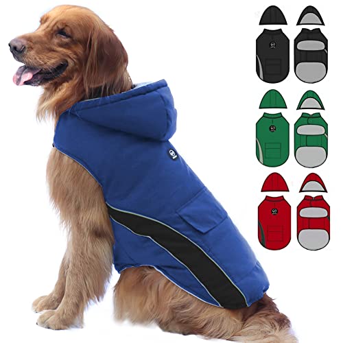 EMUST Dog Cold Weather Coat, Waterproof Dog Jackets for Large Dogs with Reflective Strip, Cozy Large Dog Coats for Winter, Thick Windproof Dog Winter Clothes for Puppy, L/Blue