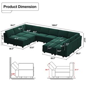 Belffin Oversized Modular sectional Sofa with Double Chaises U Shaped Sectional Sleeper Sofa Couch Reversible Sectional Sofa with Storage Velvet Green