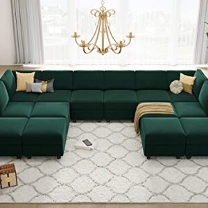 Belffin Oversized Modular sectional Sofa with Double Chaises U Shaped Sectional Sleeper Sofa Couch Reversible Sectional Sofa with Storage Velvet Green
