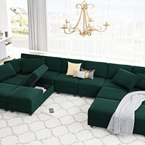 Belffin Oversized Modular sectional Sofa with Double Chaises U Shaped Sectional Sleeper Sofa Couch Reversible Sectional Sofa with Storage Velvet Green