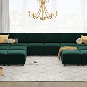 Belffin Oversized Modular sectional Sofa with Double Chaises U Shaped Sectional Sleeper Sofa Couch Reversible Sectional Sofa with Storage Velvet Green