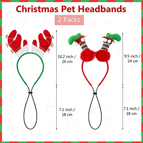 Tiibot 2 Pack Christmas Pet Headband Reindeer Antlers Headband with Bells Elf Hair Hoop Xmas Dog Headwear Christmas Pet Costume Accessories for Dog Puppy Cat