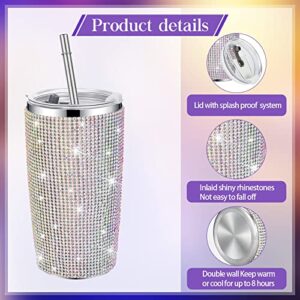 20 oz Bling Tumbler Bling Cups Rhinestone Water Bottle with Lid Straw and Brush Stainless Steel Thermal Straw Cup for Women (AB Color, Pink)