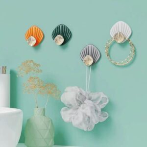 4pcs Decorative Hanging Hooks Seashell Wall Hooks Coat Key Towel Hooks Wall Hangers Beach Nautical Home Decoration Ornaments