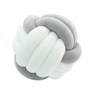 Jackcsale Round Throw Pillow, Soft Handmade Knot Ball Pillows, Home Decoration Pillow, Knotted Plush Toys Throw Pillow (7.5 inches, Grey White)