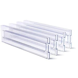 hsyp wood adjustable drawer dividers for clothing & home utensils-4 pack of clear plastic drawer organizers, 3.2", expandable 11-19". ideal for kitchen organizers and storage